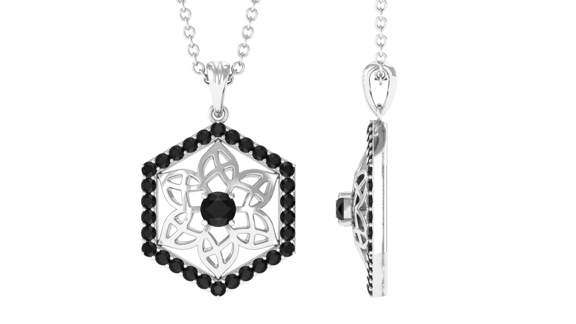 0.50 CT Round Cut Black Onyx Flower Pendant in Gold