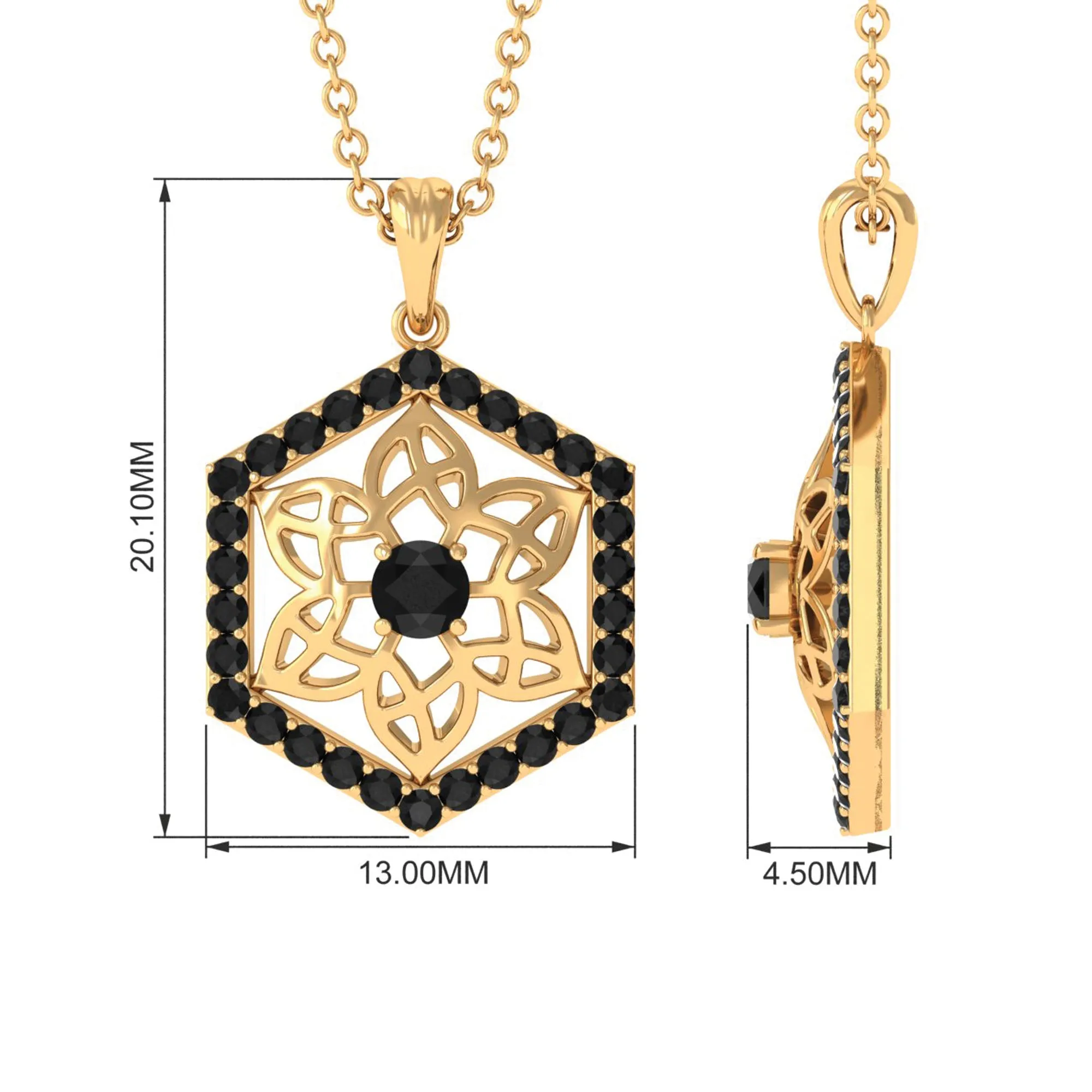 0.50 CT Round Cut Black Onyx Flower Pendant in Gold