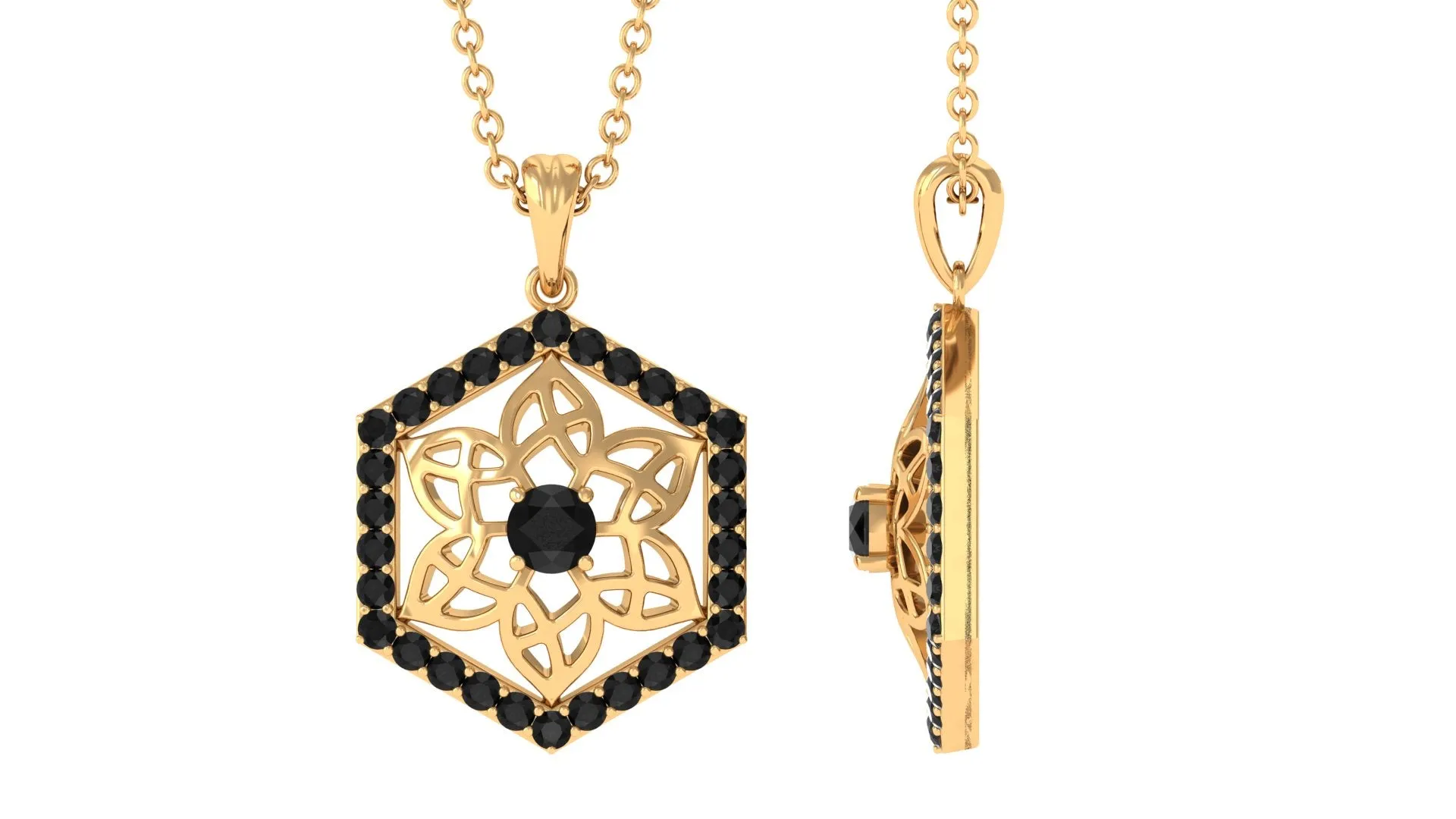 0.50 CT Round Cut Black Onyx Flower Pendant in Gold