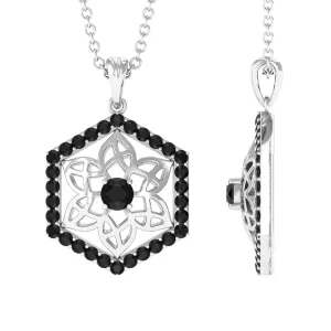 0.50 CT Round Cut Black Onyx Flower Pendant in Gold