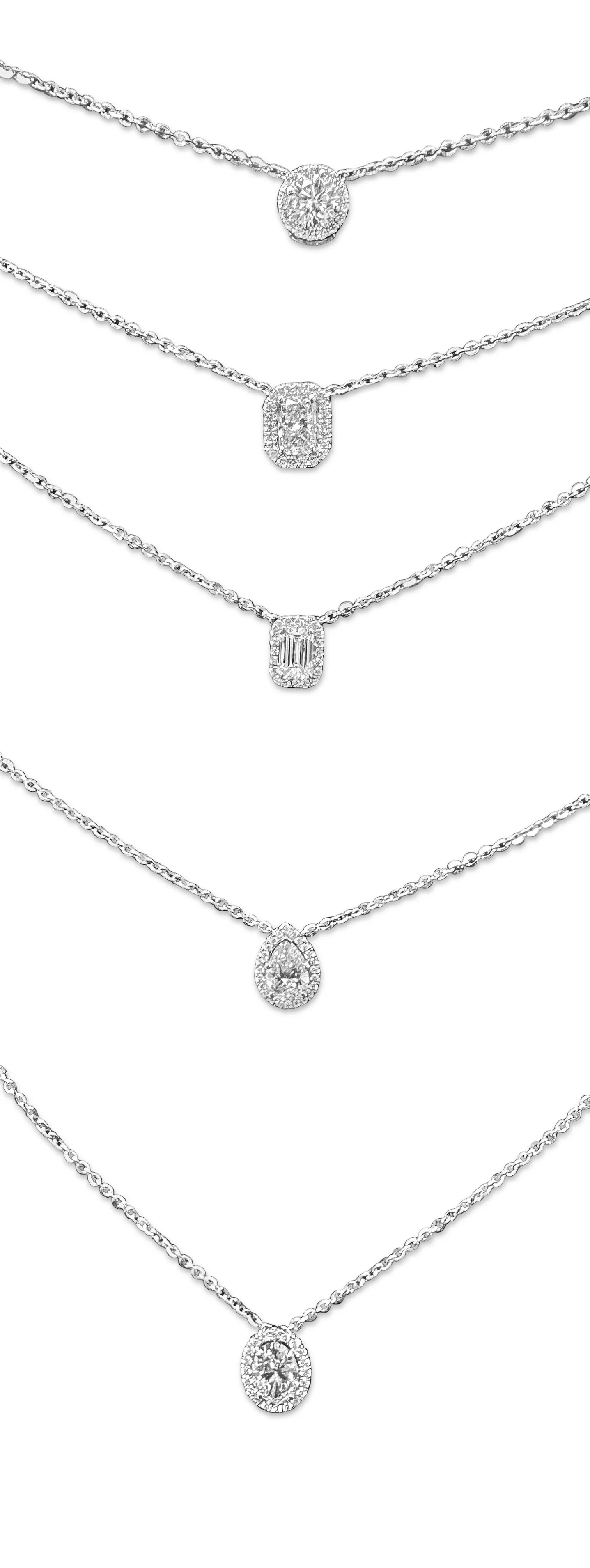 0.50ct Emerald Cut Center Lab-Grown Diamond Halo Necklace in 14k White Gold