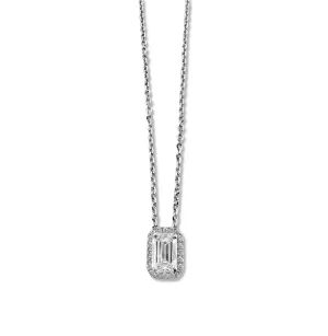 0.50ct Emerald Cut Center Lab-Grown Diamond Halo Necklace in 14k White Gold