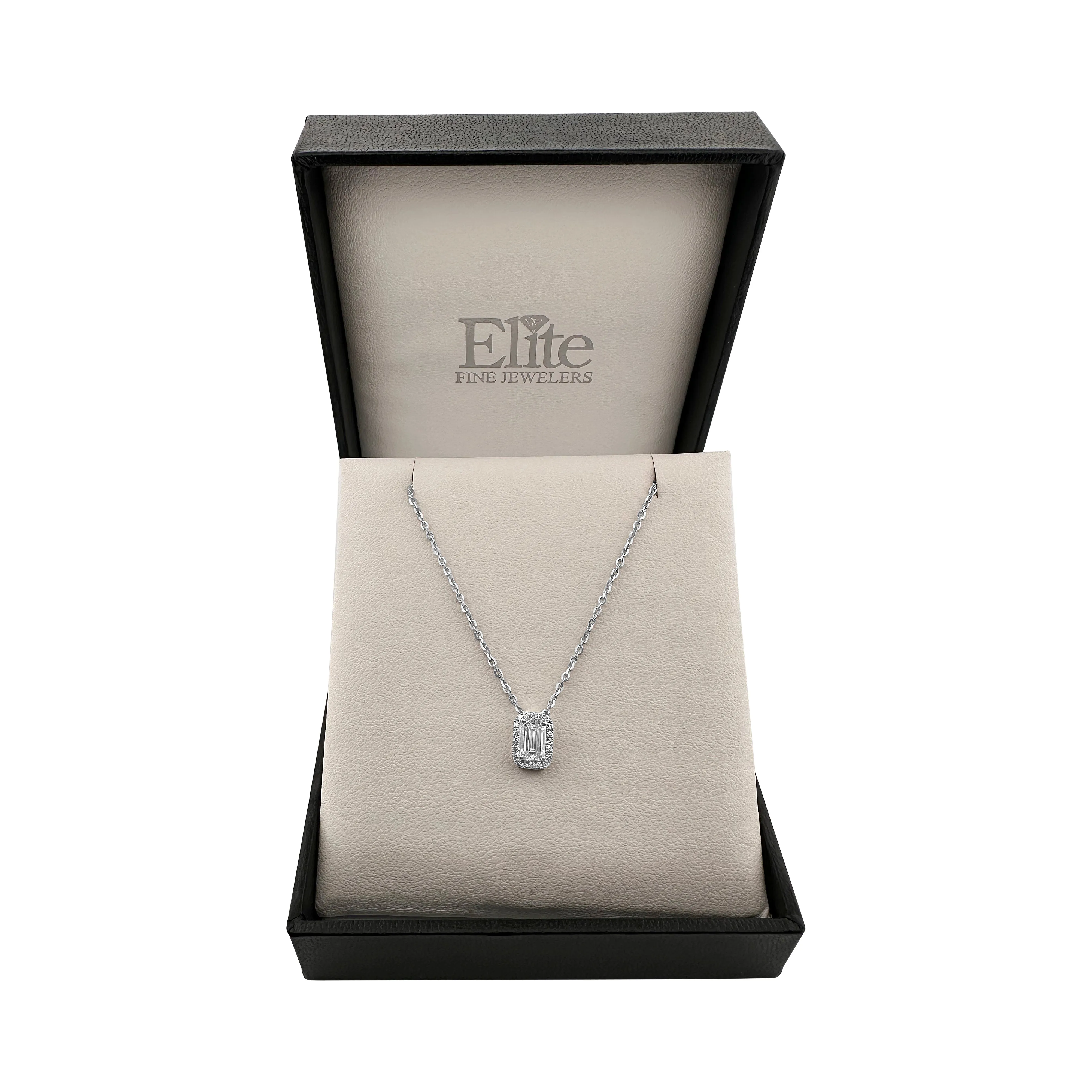 0.50ct Emerald Cut Center Lab-Grown Diamond Halo Necklace in 14k White Gold