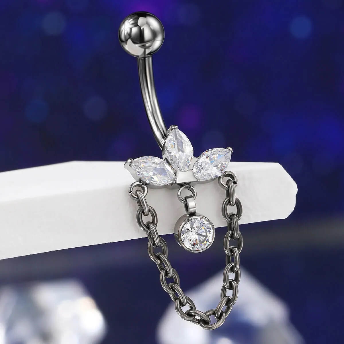 14G Titanium Internally Threaded Lotus Dangle Belly Button Ring