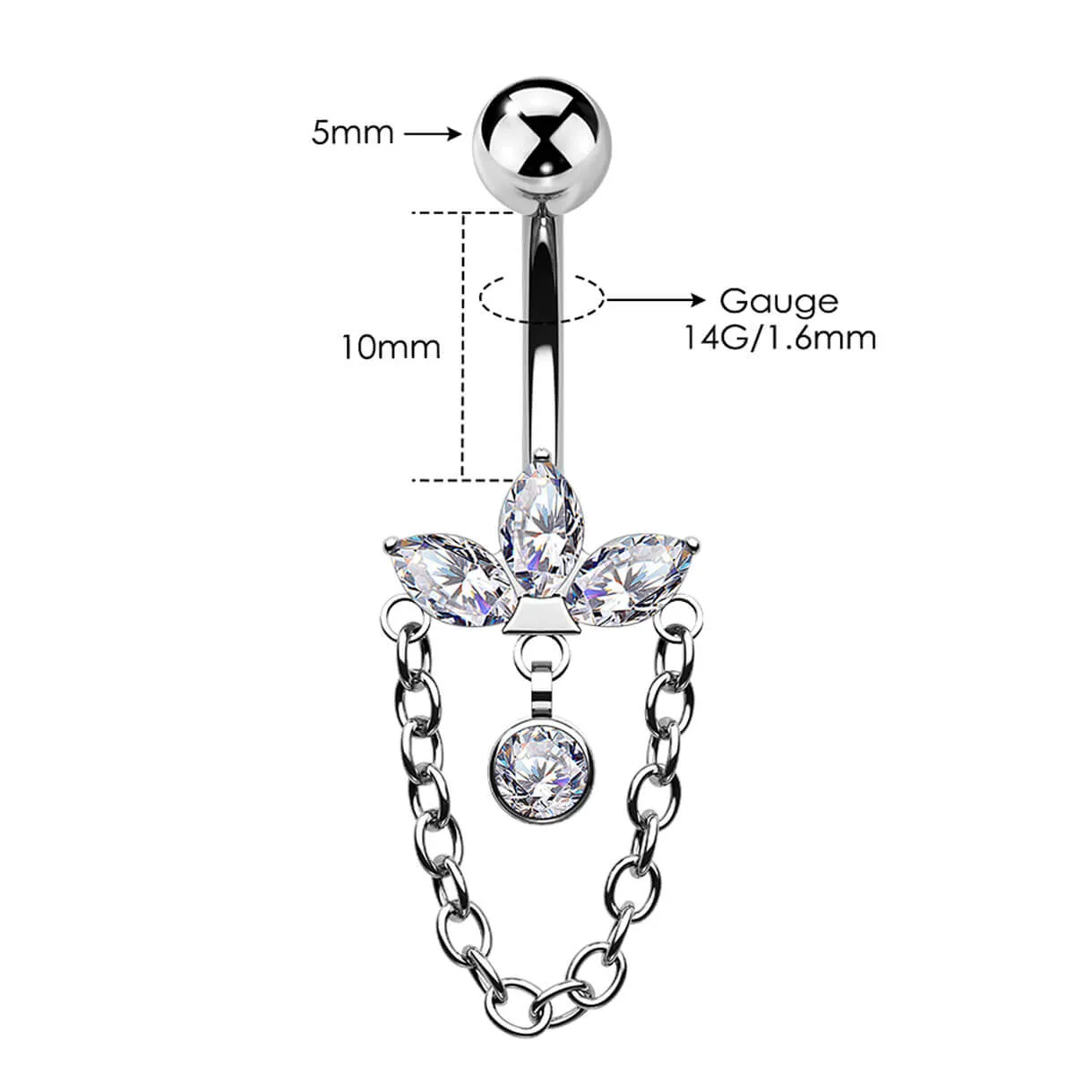 14G Titanium Internally Threaded Lotus Dangle Belly Button Ring