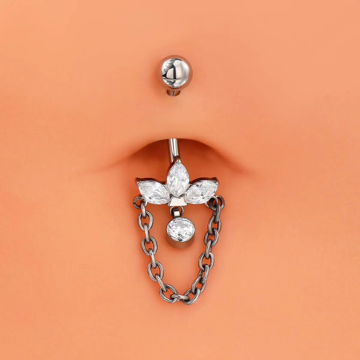 14G Titanium Internally Threaded Lotus Dangle Belly Button Ring