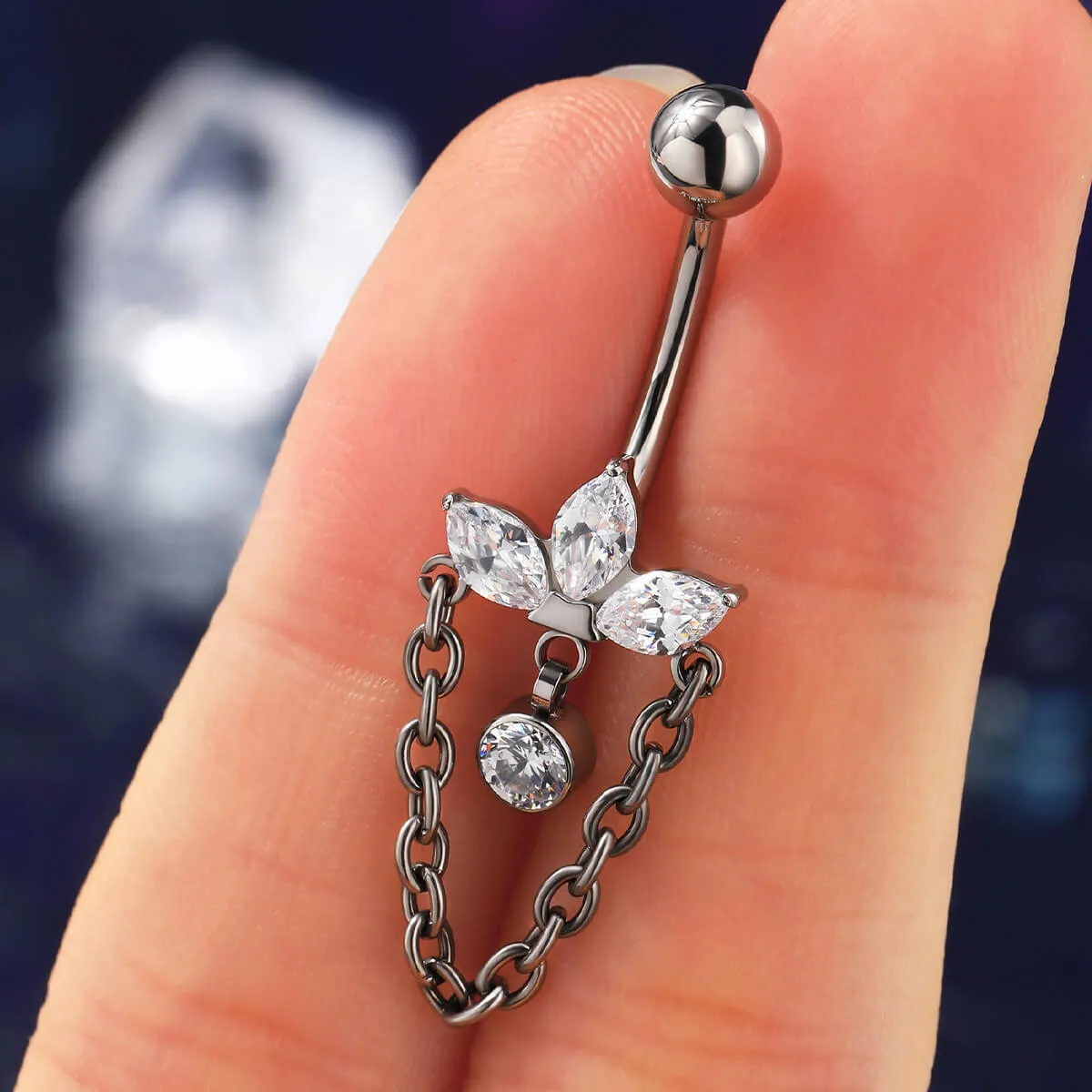 14G Titanium Internally Threaded Lotus Dangle Belly Button Ring