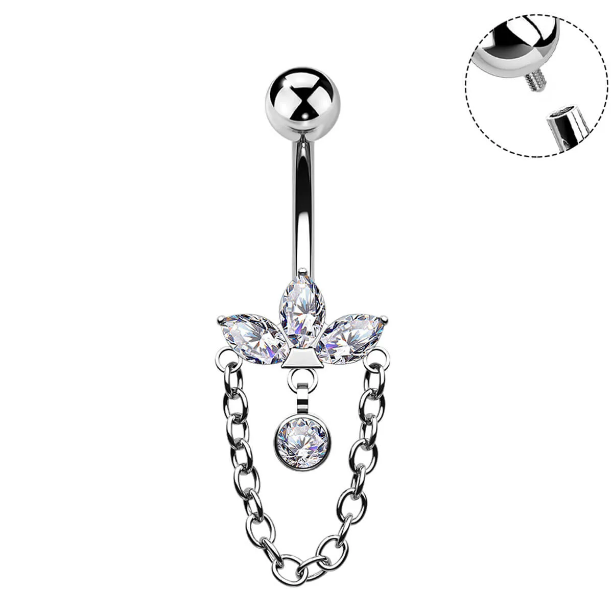 14G Titanium Internally Threaded Lotus Dangle Belly Button Ring