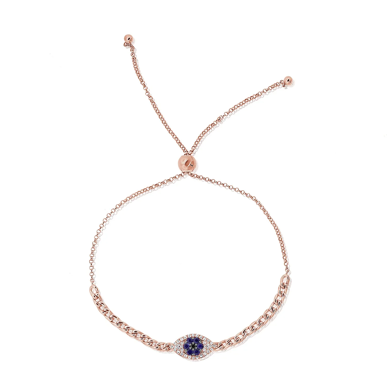 14k Gold & Diamond Evil Eye Bolo Bracelet - 0.10ct