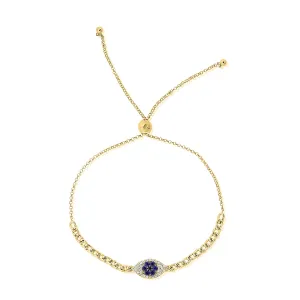 14k Gold & Diamond Evil Eye Bolo Bracelet - 0.10ct