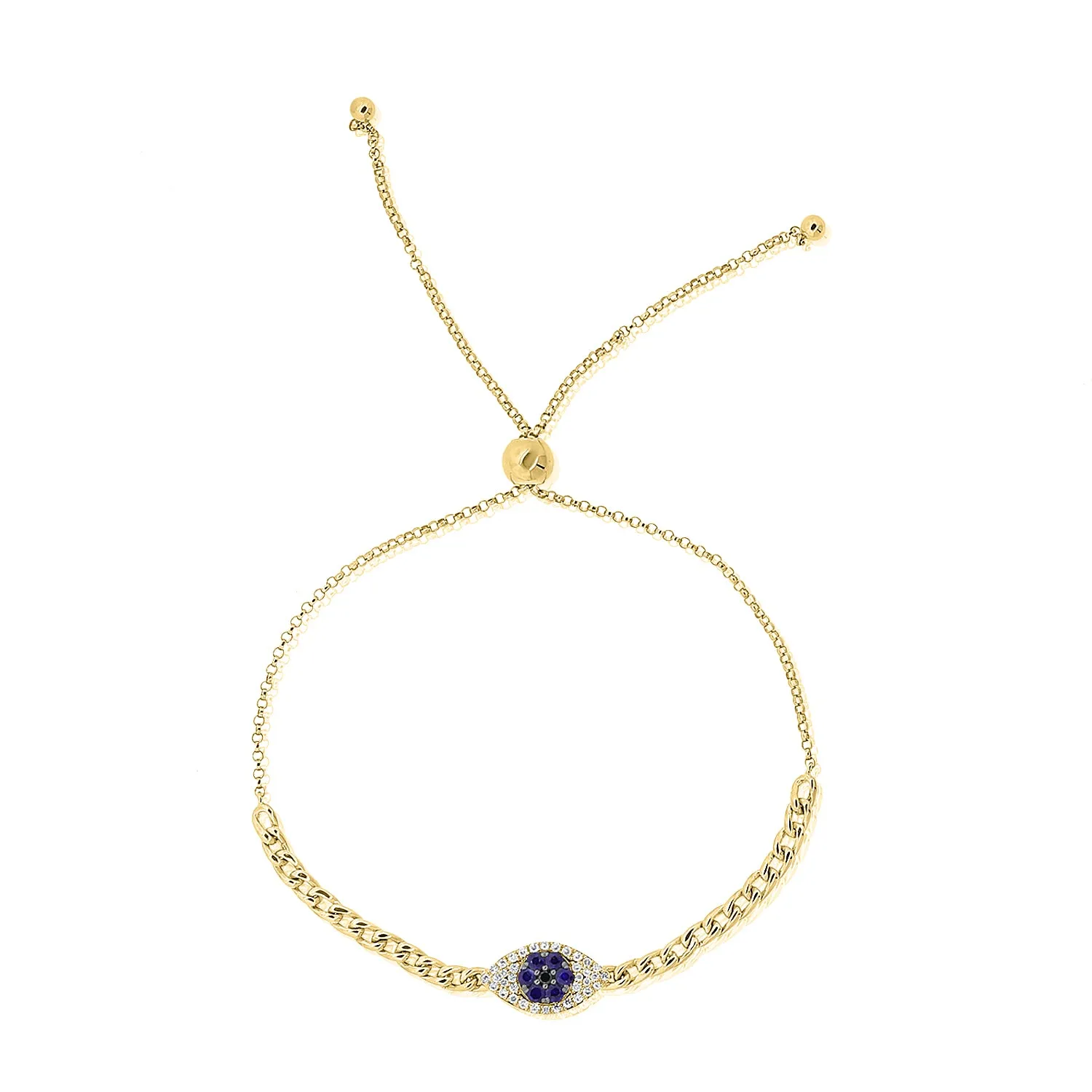 14k Gold & Diamond Evil Eye Bolo Bracelet - 0.10ct