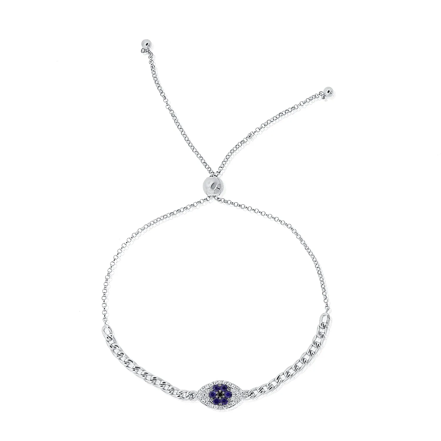 14k Gold & Diamond Evil Eye Bolo Bracelet - 0.10ct