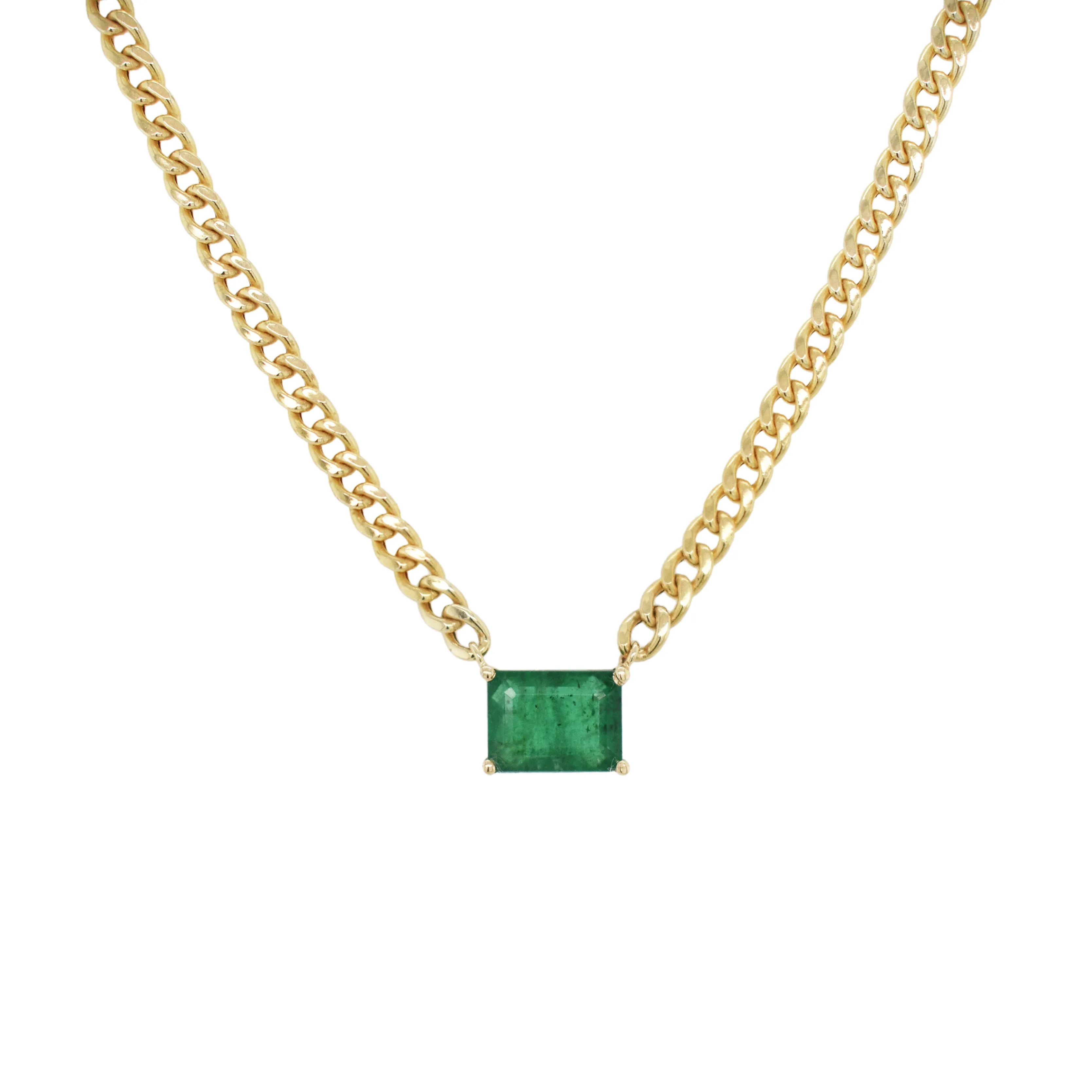 14K Gold & Emerald-Cut Emerald Curb Link Necklace - 1.56ct