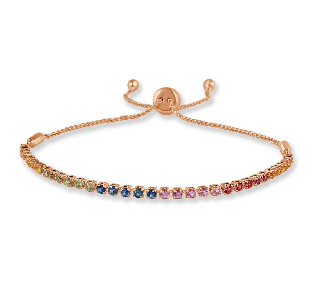 14k Gold & Rainbow Sapphire Bolo Bracelet
