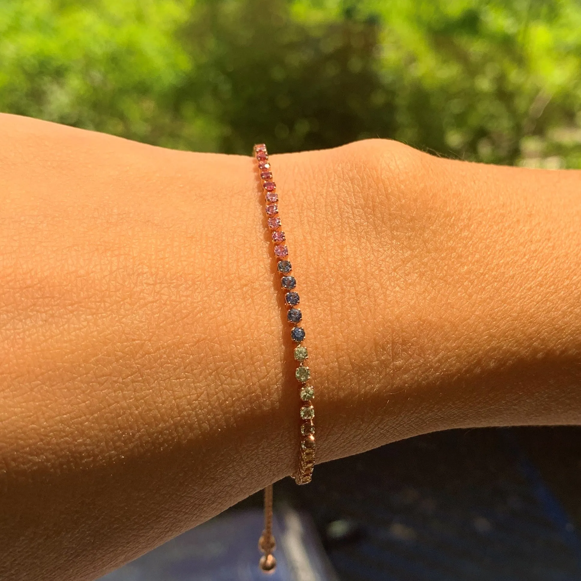 14k Gold & Rainbow Sapphire Bolo Bracelet