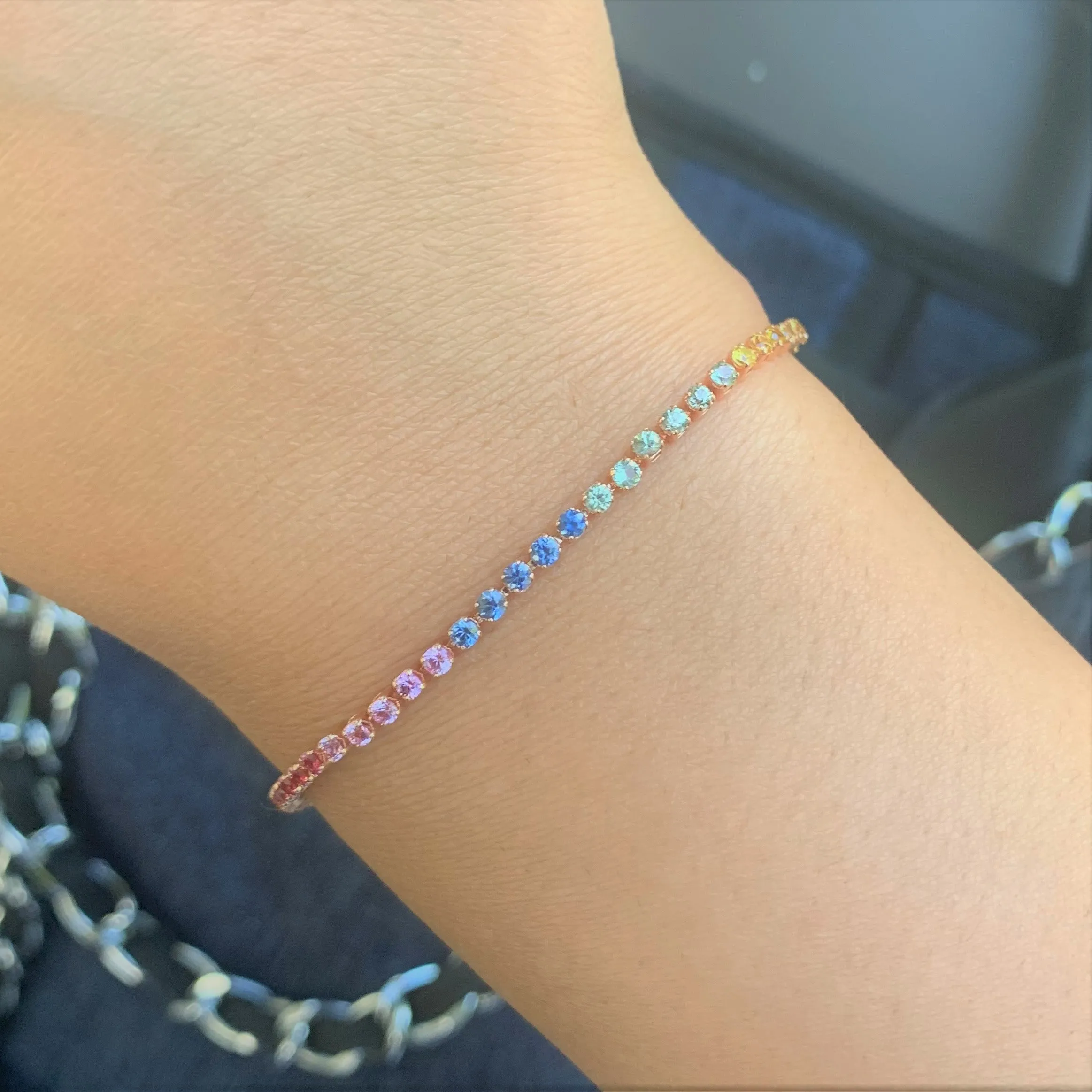 14k Gold & Rainbow Sapphire Bolo Bracelet