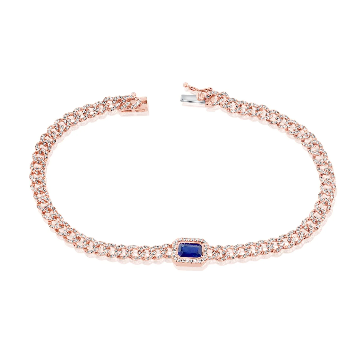 14k Gold Diamond & Sapphire Link Bracelet
