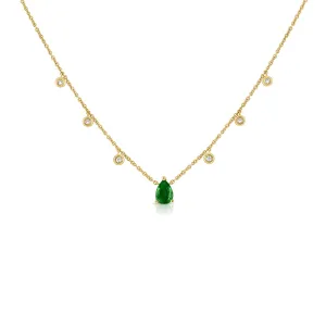 14K Gold Emerald & Diamond Dangle Necklace
