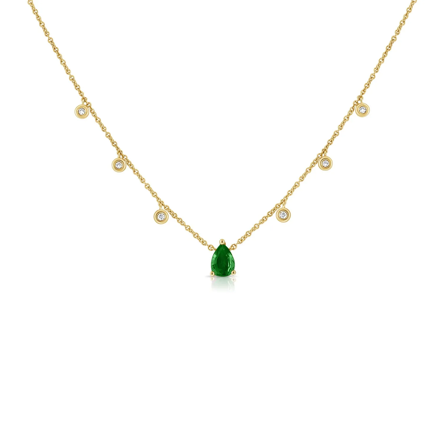 14K Gold Emerald & Diamond Dangle Necklace