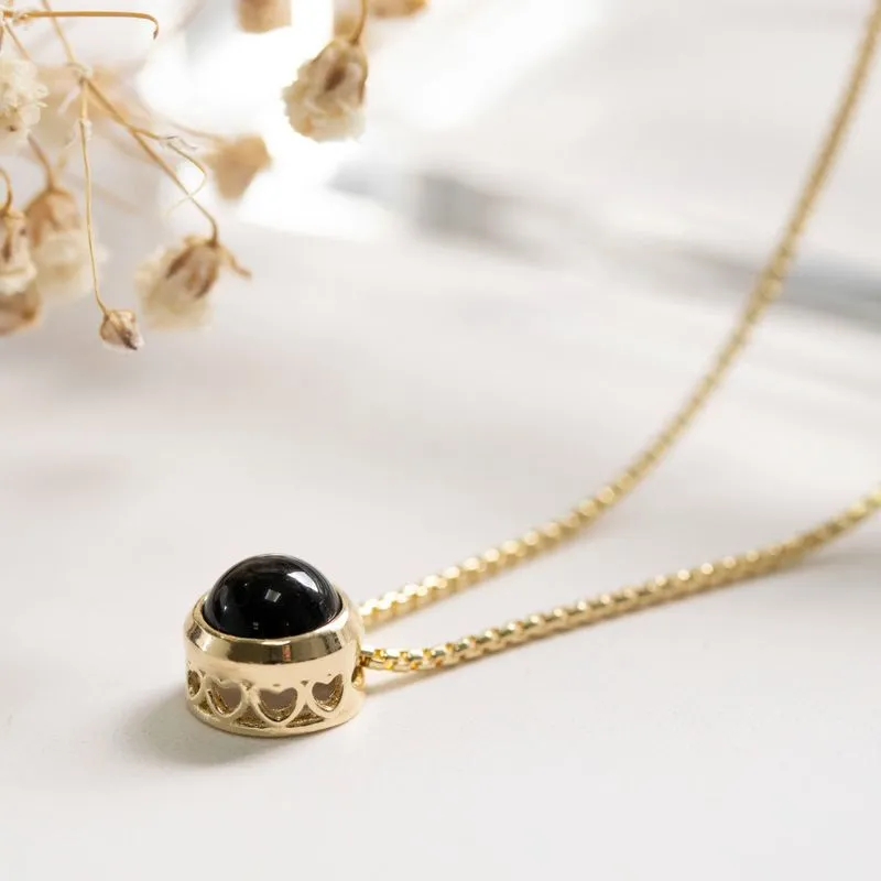 14K Gold Plated Onyx Pendant Necklace