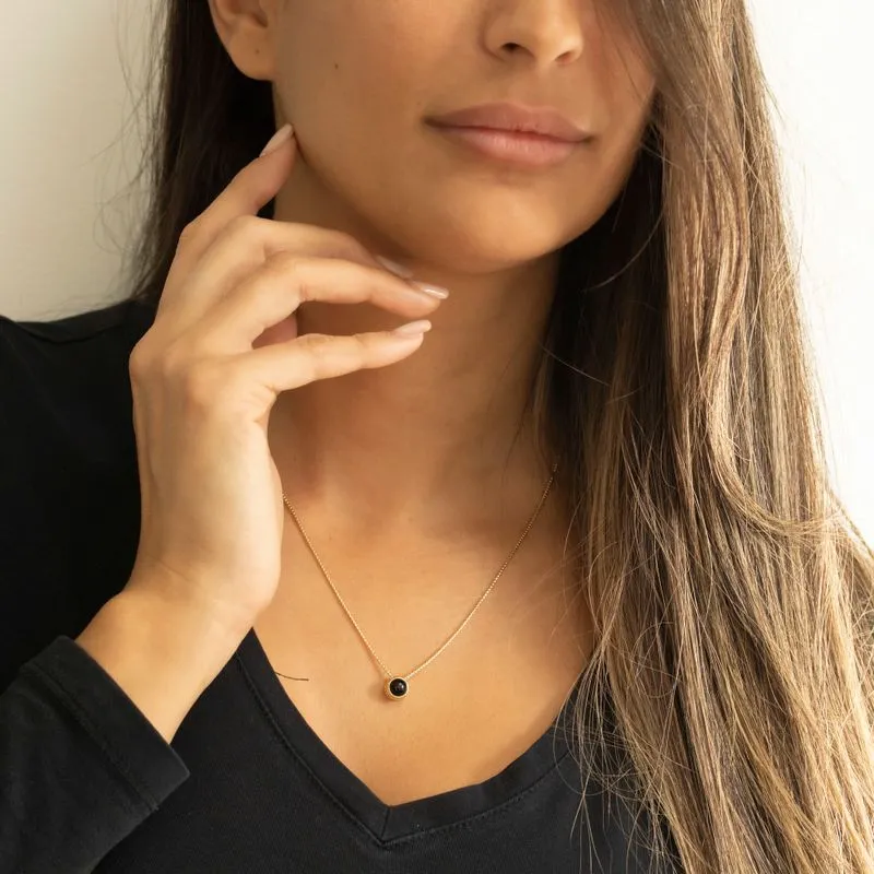 14K Gold Plated Onyx Pendant Necklace