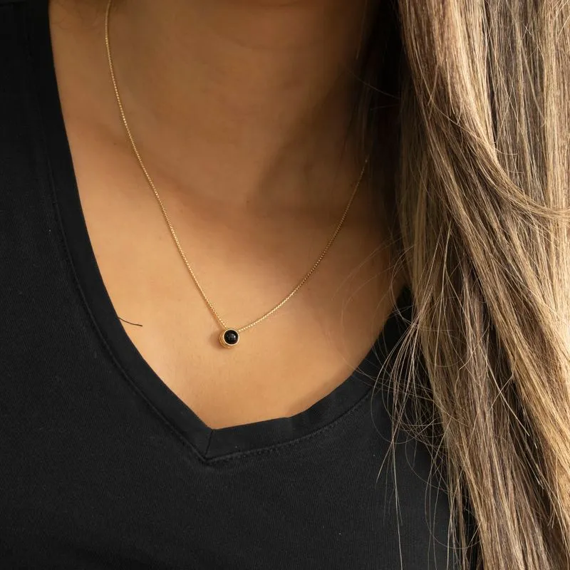14K Gold Plated Onyx Pendant Necklace