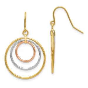 14k Tri-Color Gold Circle Dangle Earrings