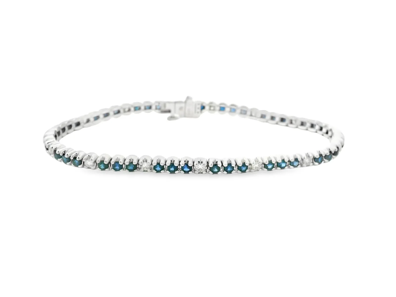 14K White Gold Blue Sapphire & Diamond Bracelet