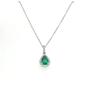 14K White Gold Emerald and Diamond Necklace