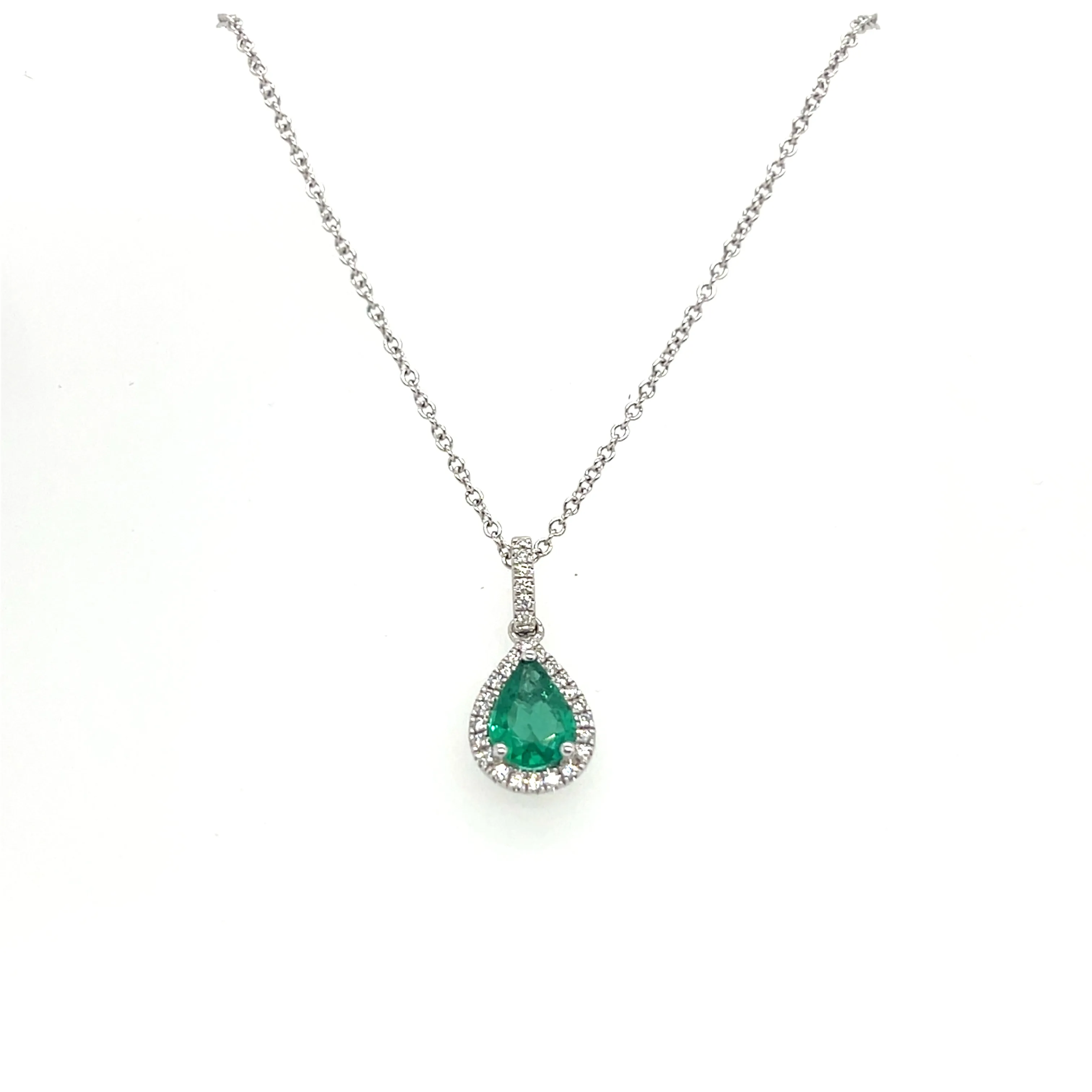 14K White Gold Emerald and Diamond Necklace