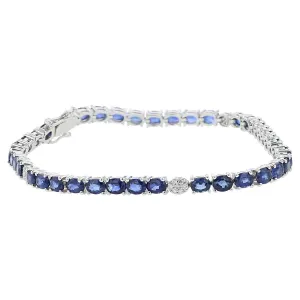 14K White Gold Oval Sapphire and Diamond Bracelet