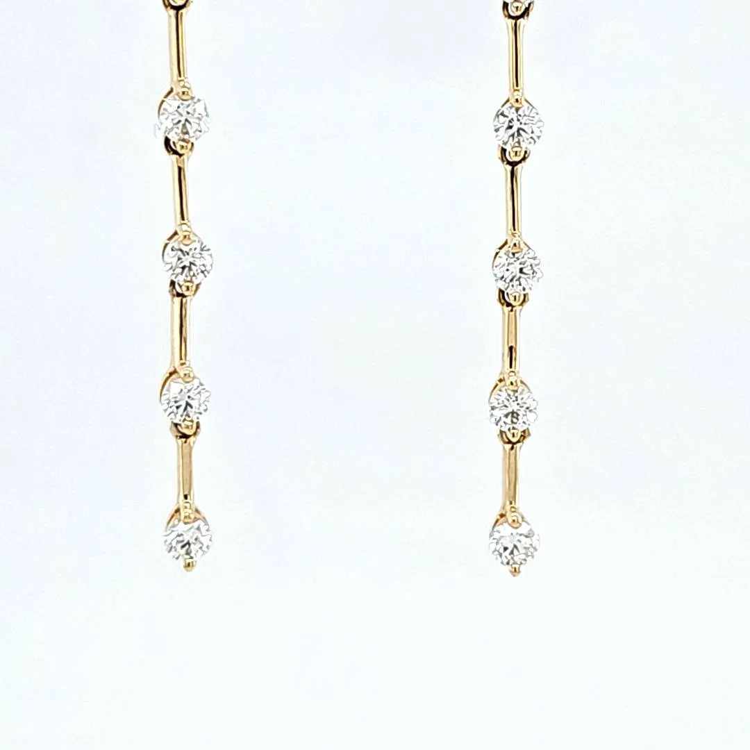 14k Yellow Gold Diamond Station Dangle Earrings (I8248)