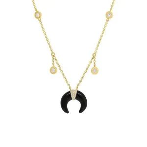 14K Yellow Gold Onyx Crescent Shaker Necklace