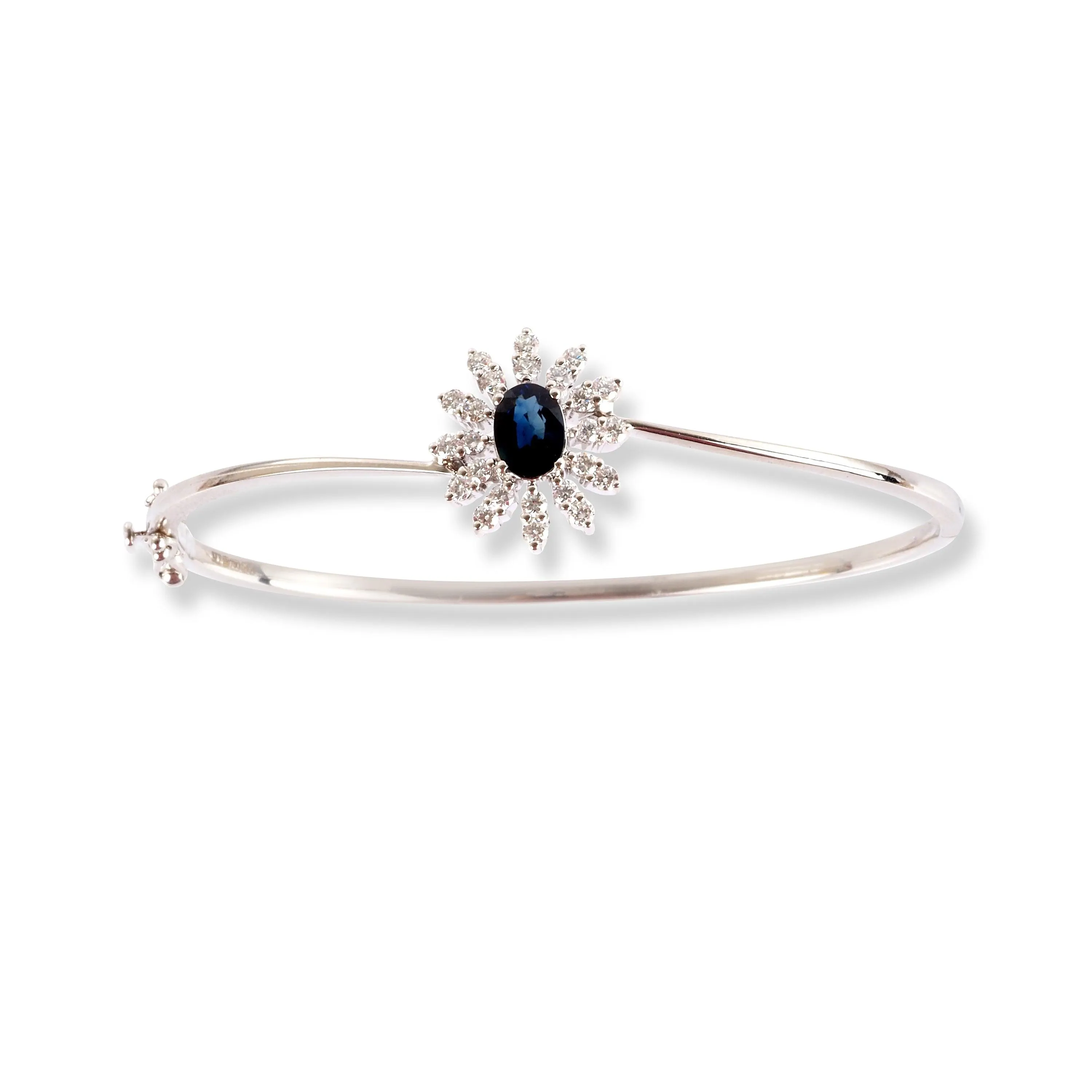 18ct White Gold Openable Diamond & Blue Sapphire Bangle MCS6287
