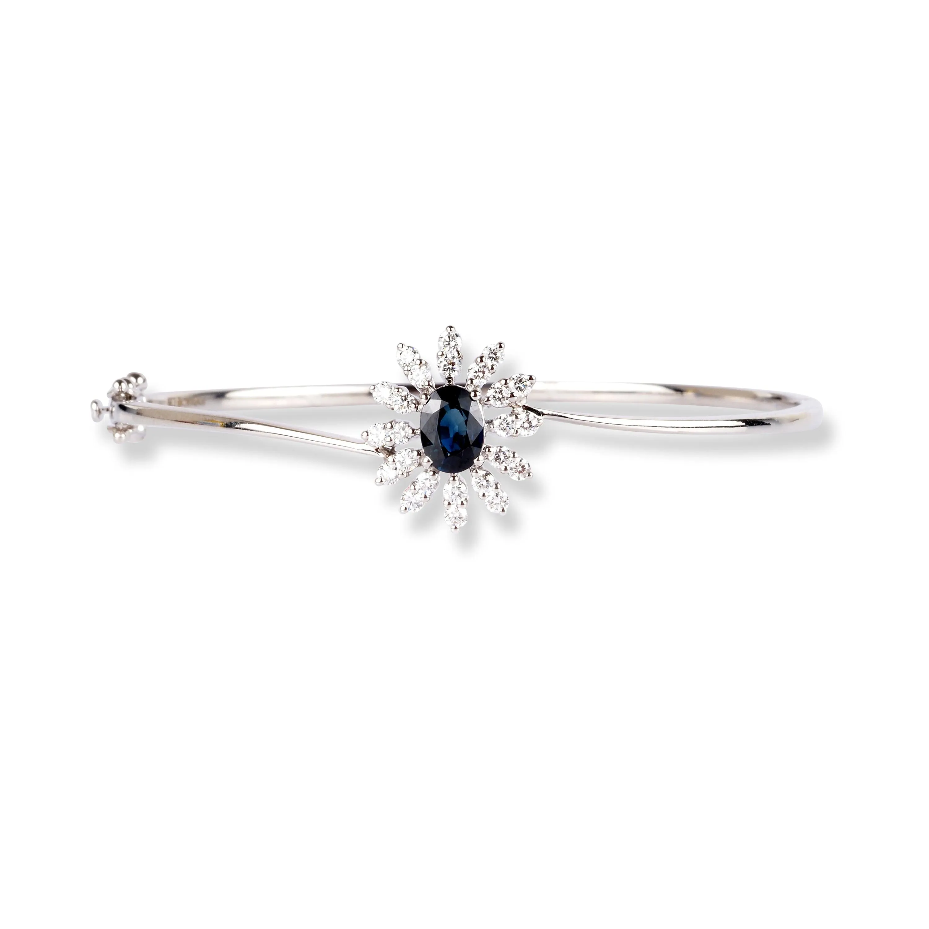 18ct White Gold Openable Diamond & Blue Sapphire Bangle MCS6287