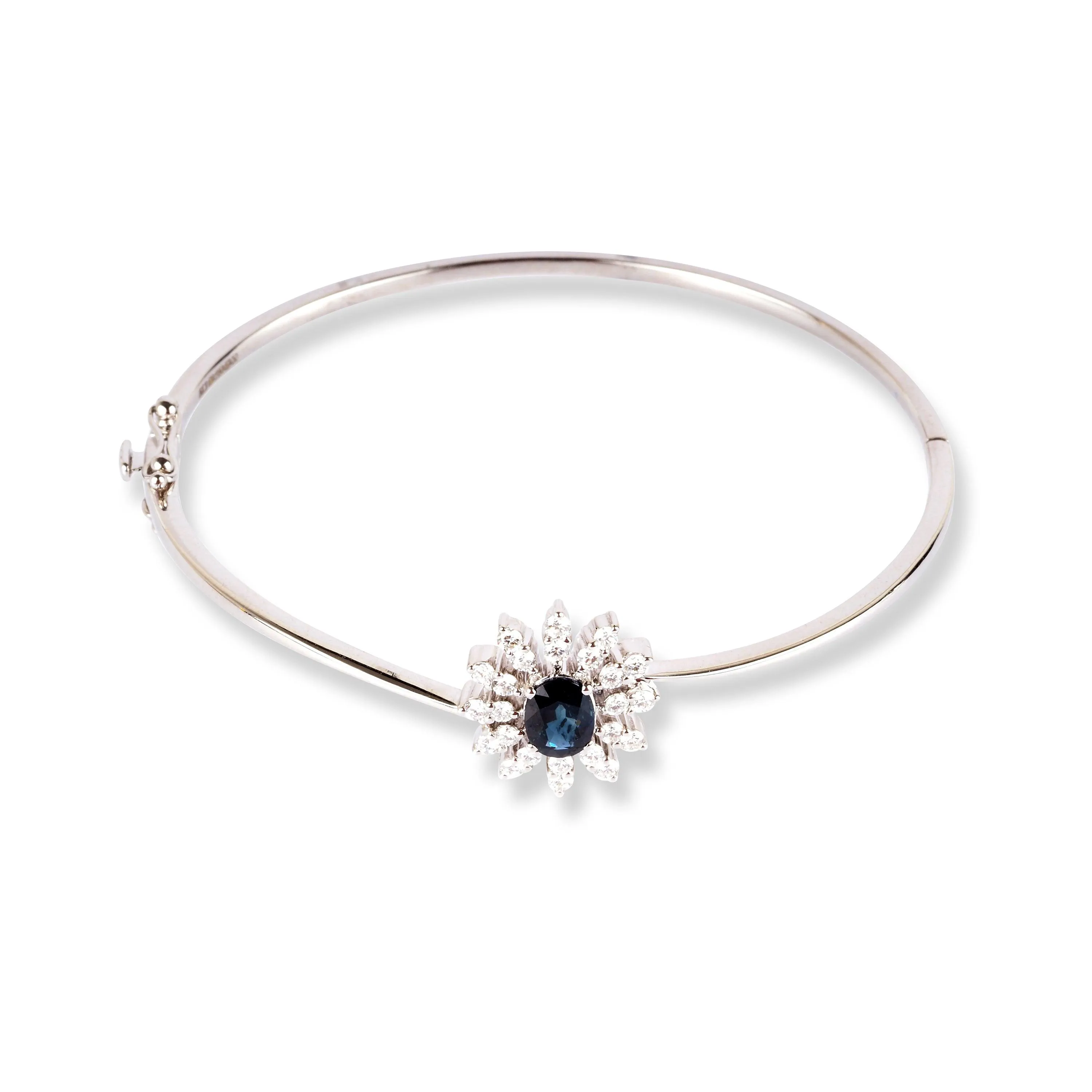 18ct White Gold Openable Diamond & Blue Sapphire Bangle MCS6287