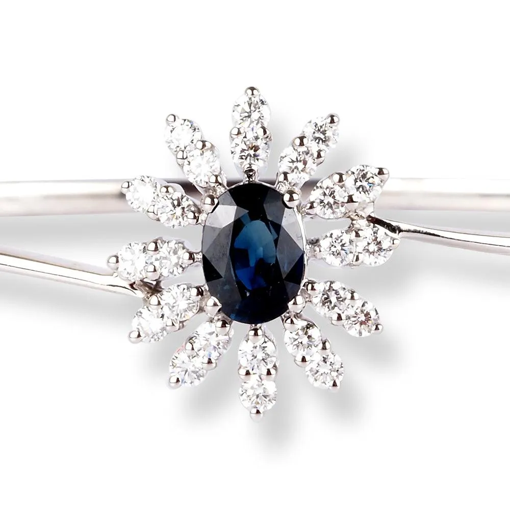 18ct White Gold Openable Diamond & Blue Sapphire Bangle MCS6287