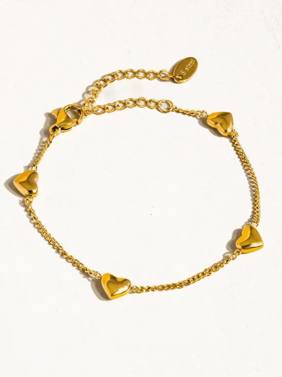 18K Gold Non-Tarnish Petite Heart Bracelet and Necklace