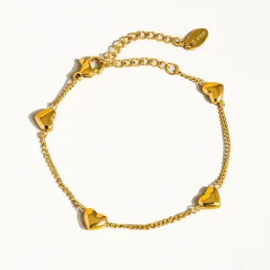 18K Gold Non-Tarnish Petite Heart Bracelet and Necklace