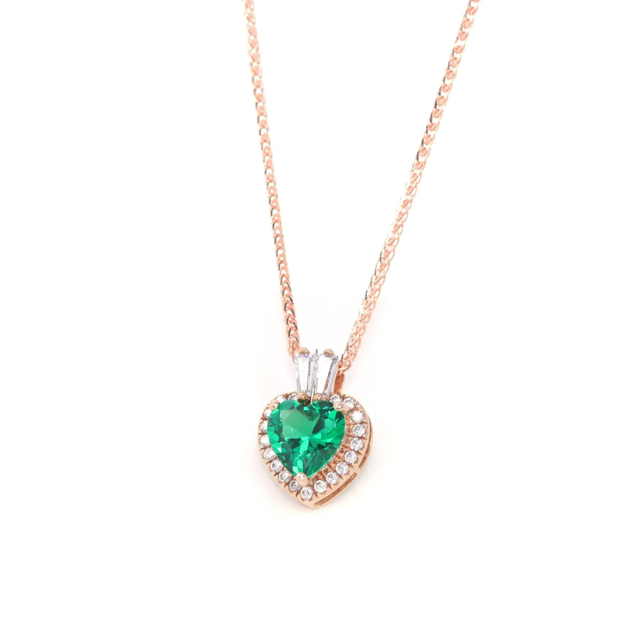 18k Rose Gold  Lab. Created Emerald & CZ Pendant Necklace