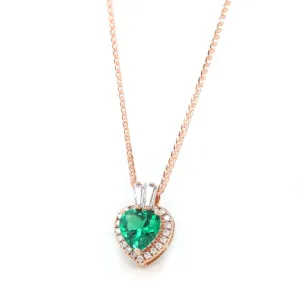 18k Rose Gold  Lab. Created Emerald & CZ Pendant Necklace