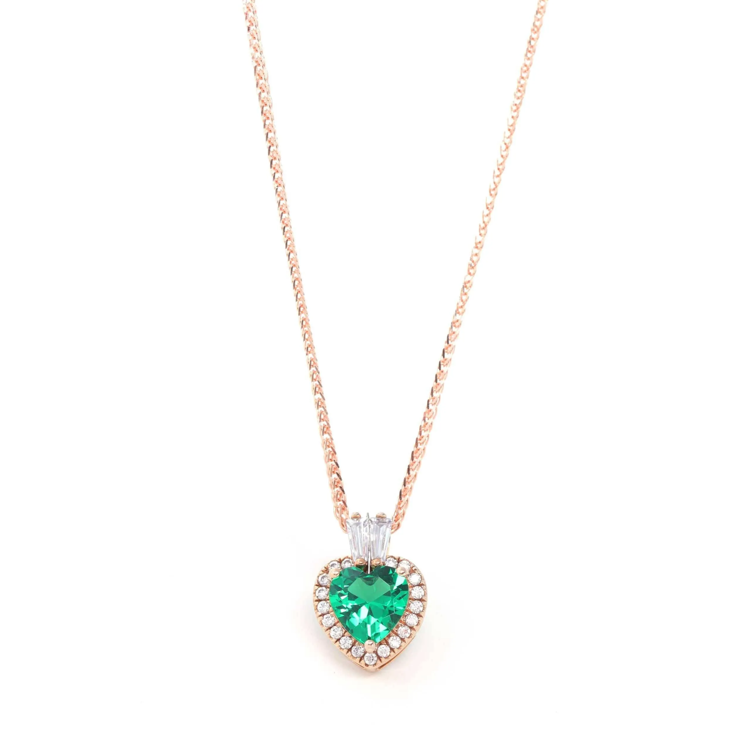 18k Rose Gold  Lab. Created Emerald & CZ Pendant Necklace