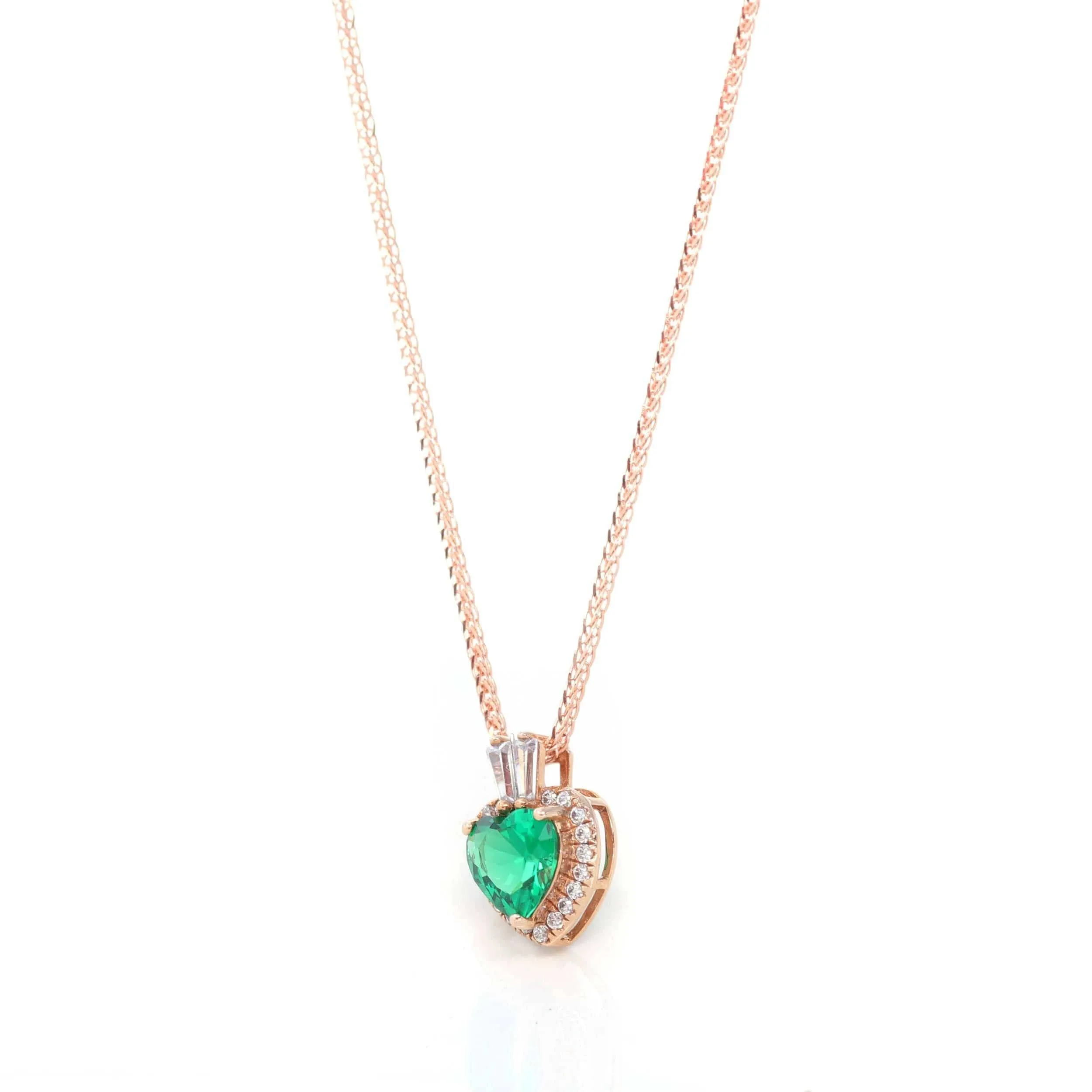 18k Rose Gold  Lab. Created Emerald & CZ Pendant Necklace