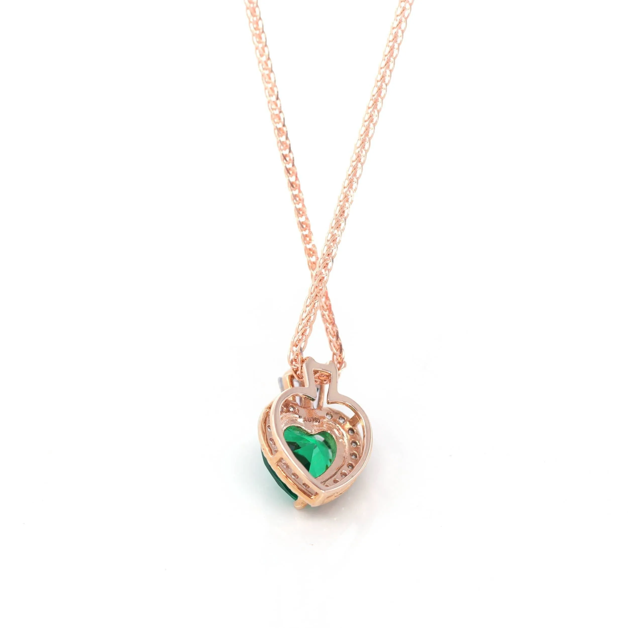 18k Rose Gold  Lab. Created Emerald & CZ Pendant Necklace