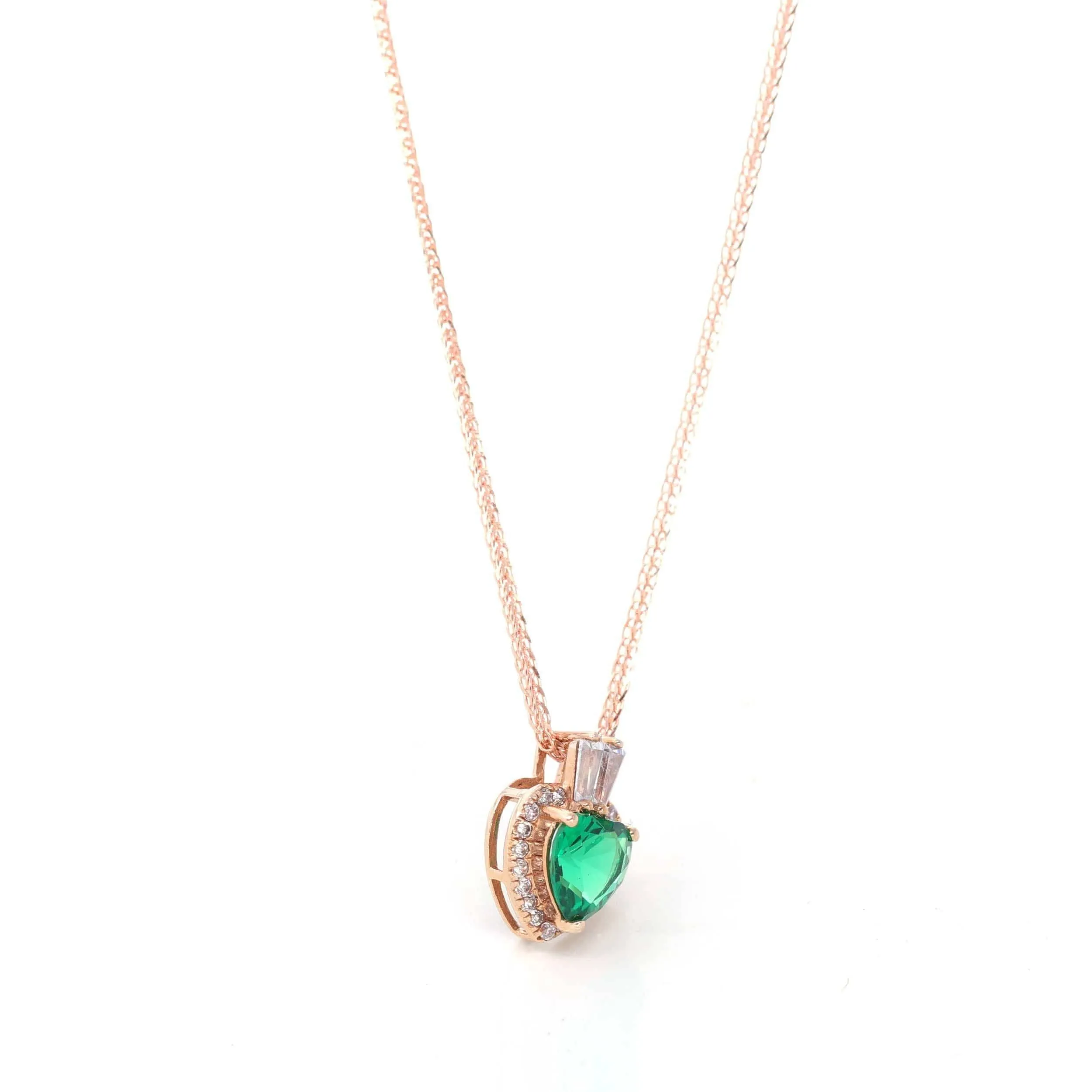 18k Rose Gold  Lab. Created Emerald & CZ Pendant Necklace