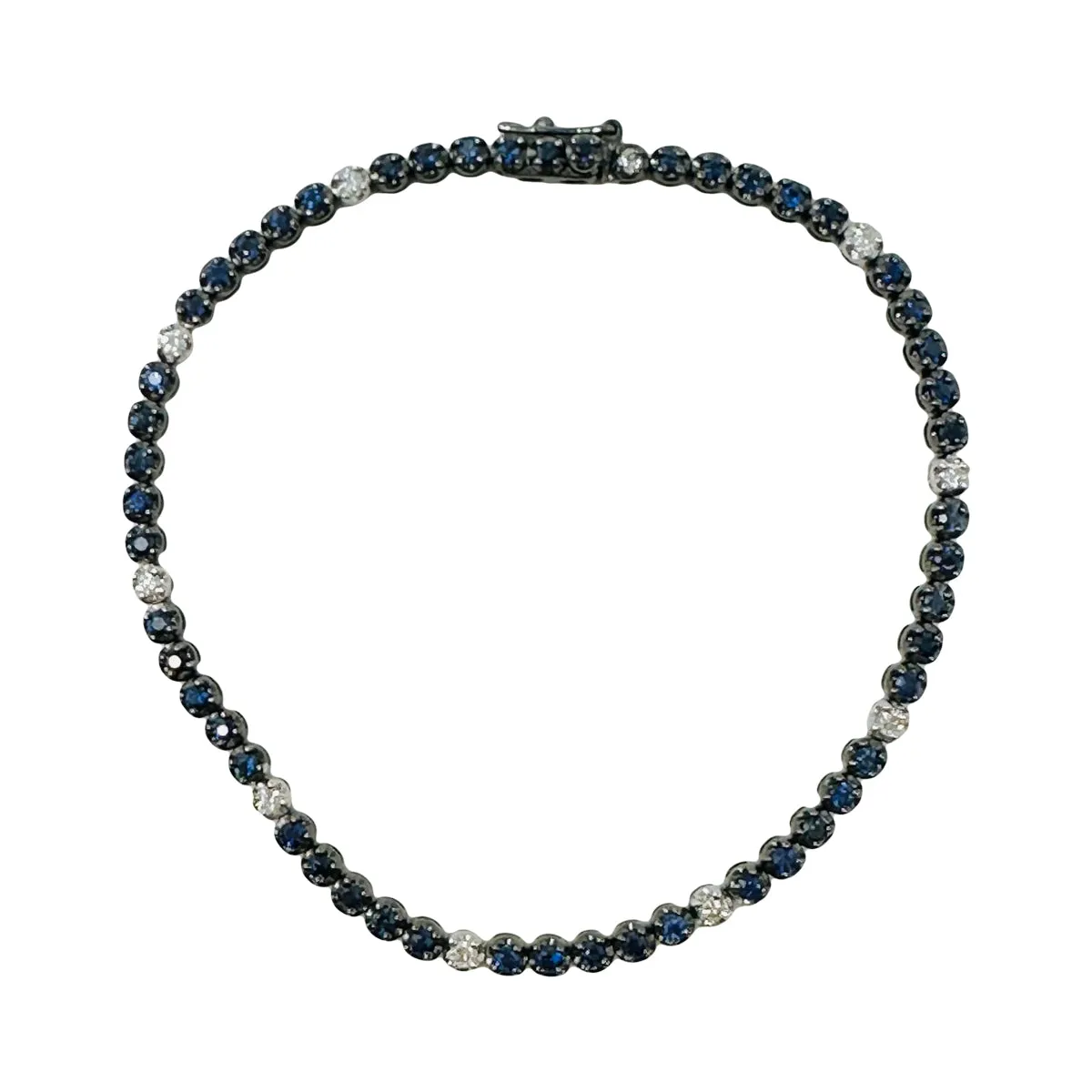 18K White Gold Tennis Bracelet with 51 Sapphires and 10 Diamonds