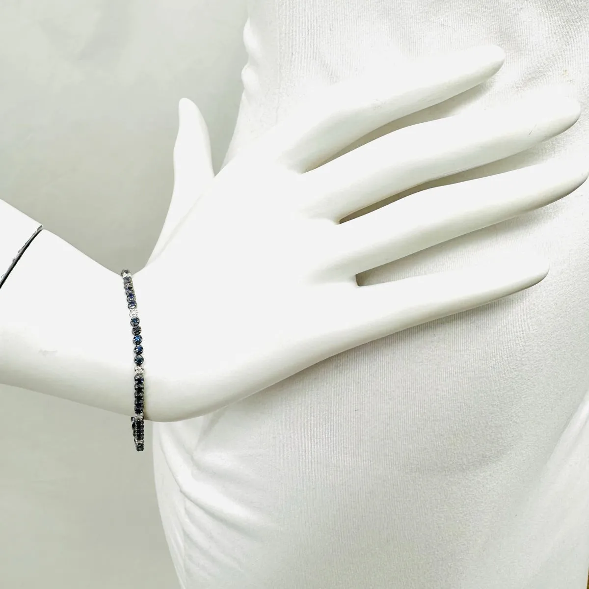 18K White Gold Tennis Bracelet with 51 Sapphires and 10 Diamonds