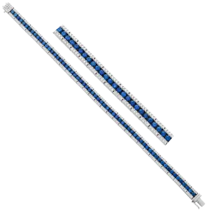 18K White Sapphire and Natural Diamond Tennis Bracelet