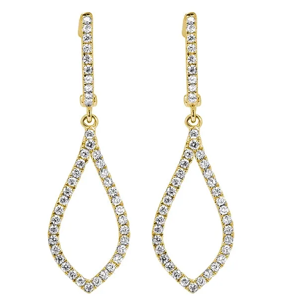 18K Yellow Gold Diamond Open Teardrop Shape Dangle Earrings