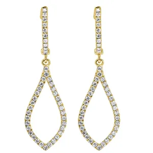 18K Yellow Gold Diamond Open Teardrop Shape Dangle Earrings